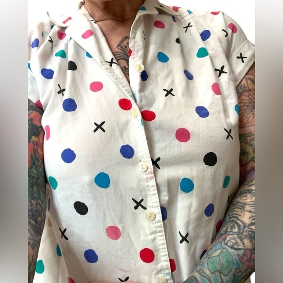 80s Vintage Act 3 III Short Sleeve Novelty X’s and O’s Print Blouse-L - Picture 5 of 8